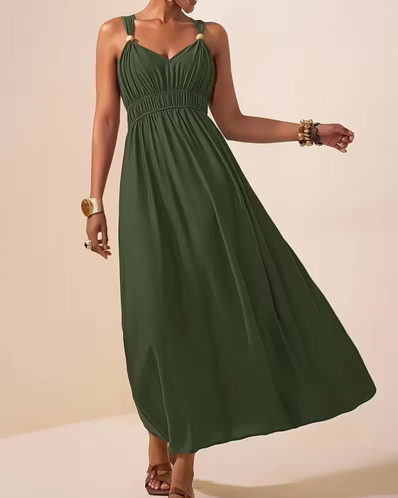 Kleid Ärmellos Gekraust Träger Taille-Betonend