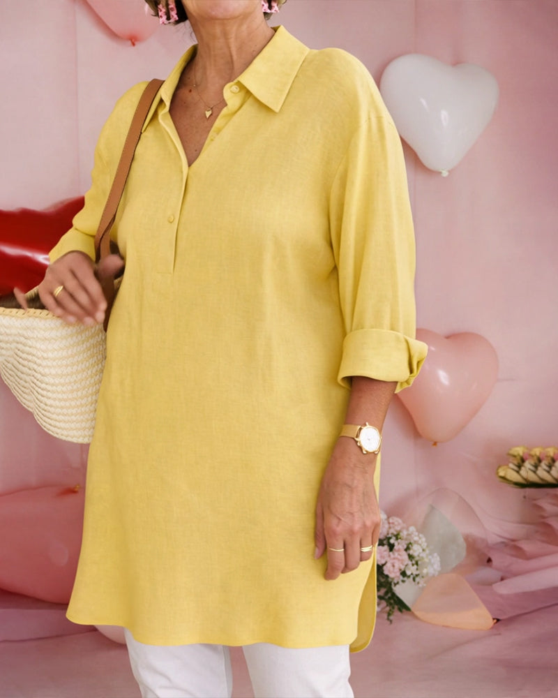 Hemd Unifarben Mittellang Baumwolle-Leinen