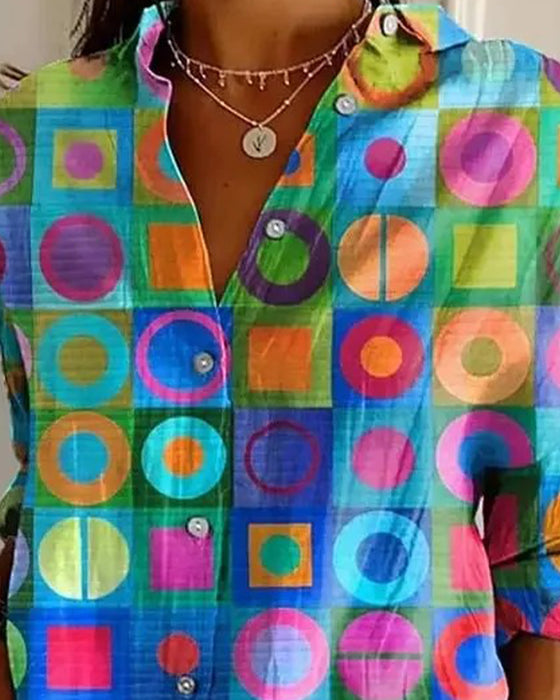 Hemd Bunt Geometrisches Muster Langarm