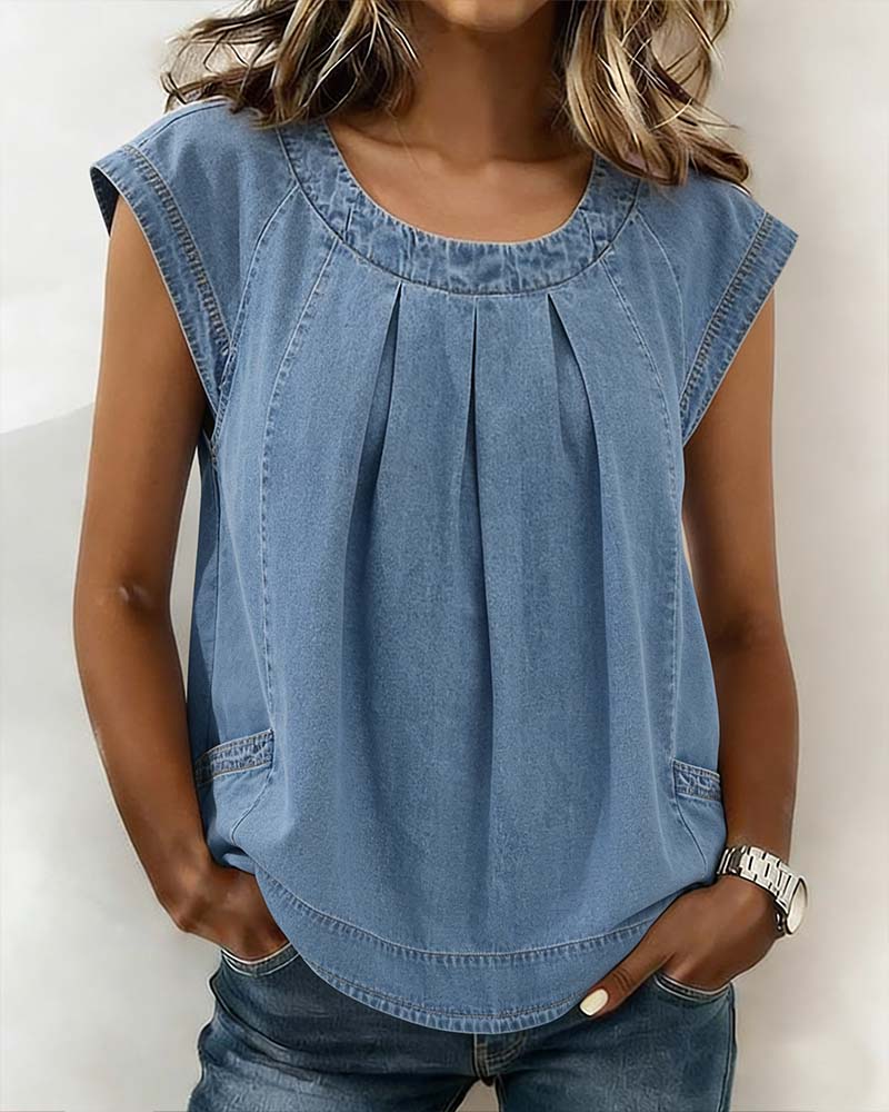 Tanktop Denim Ärmellos Plissiert