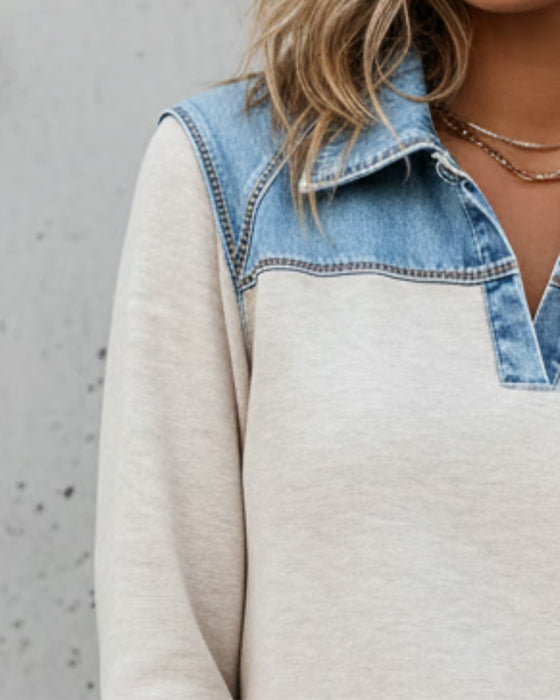 Sweatshirt Modisch Revers Colorblock Genaht