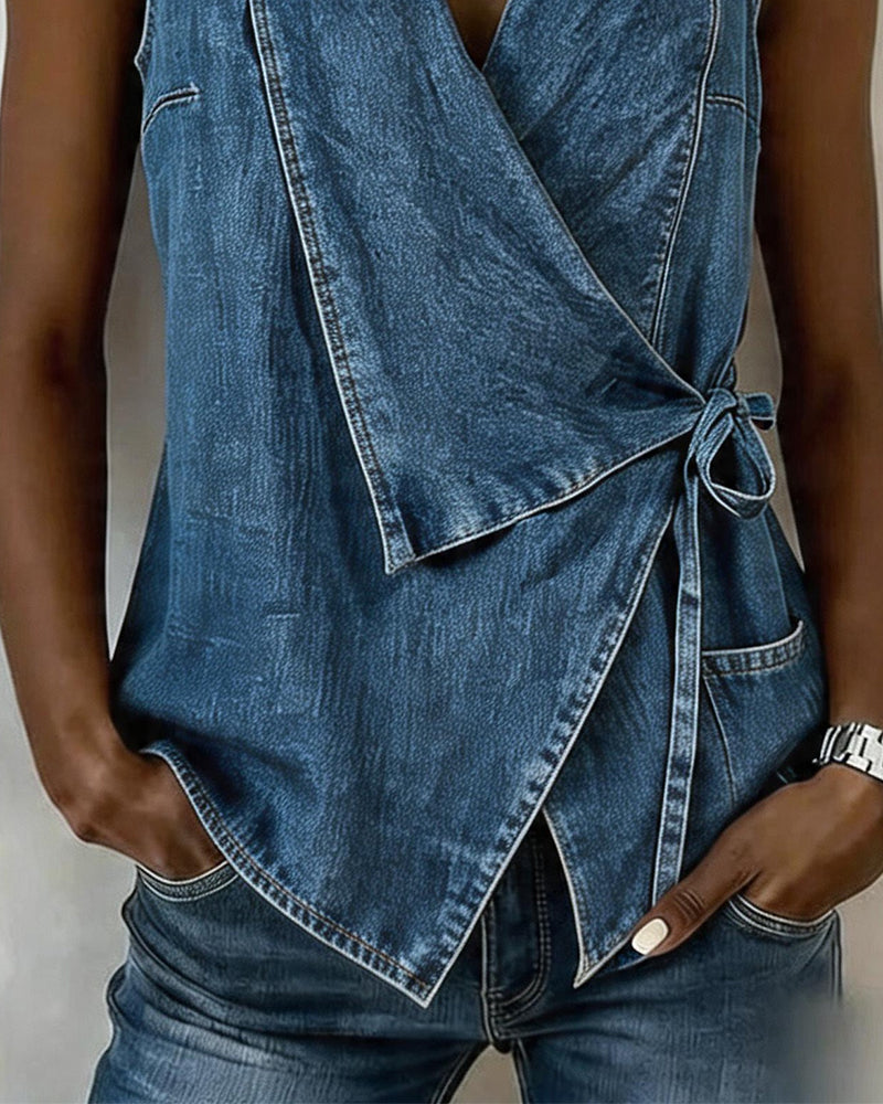 Top Vintage Denim Ärmelloser Wickel