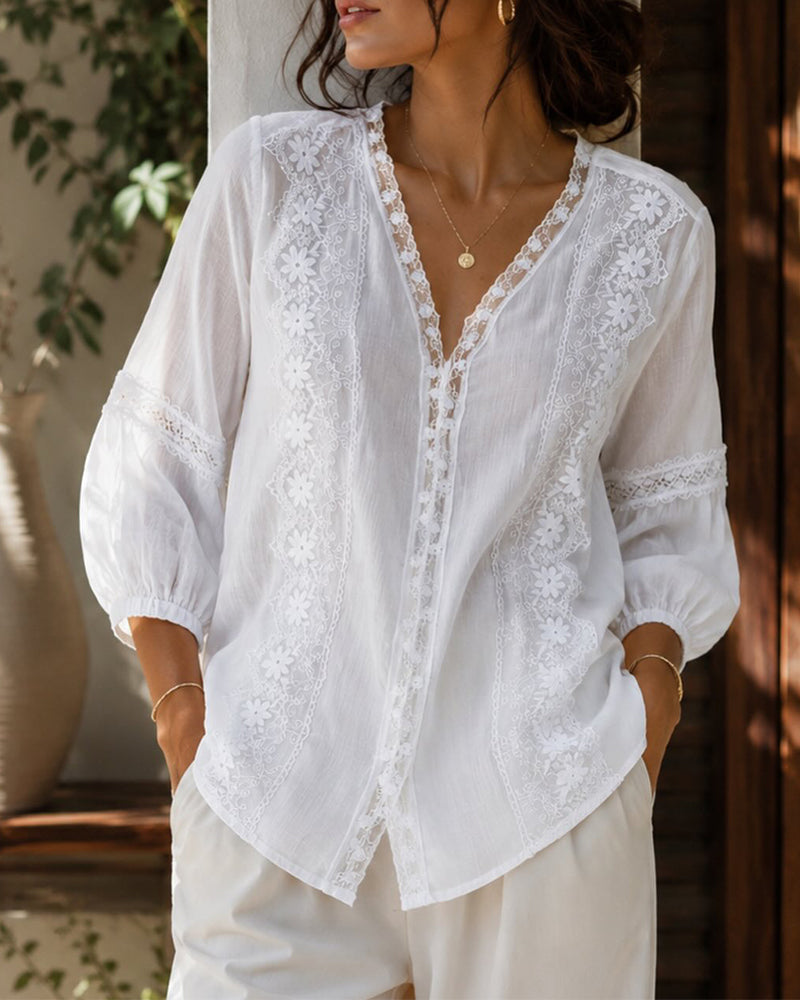 Bluse V-Ausschnitt Einfarbig