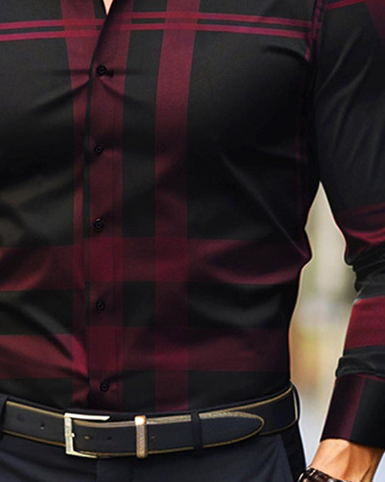 Hemd Herren Karo-Druck Langarm Knopfleiste Hemd