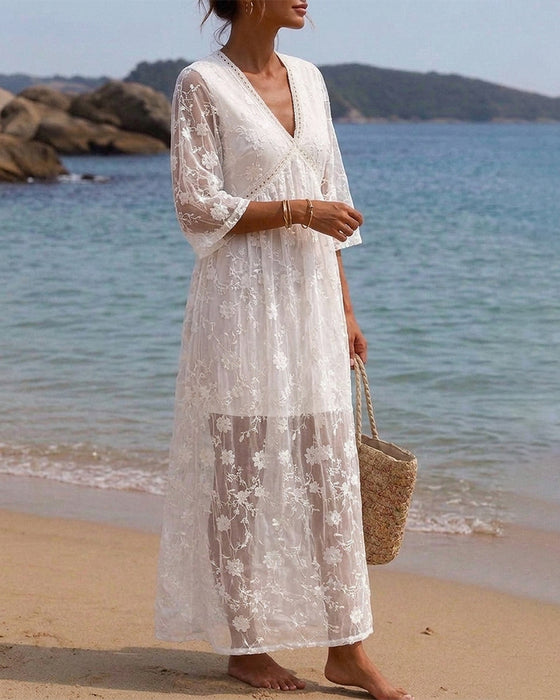 Kleid V-Ausschnitt Hohe Taille