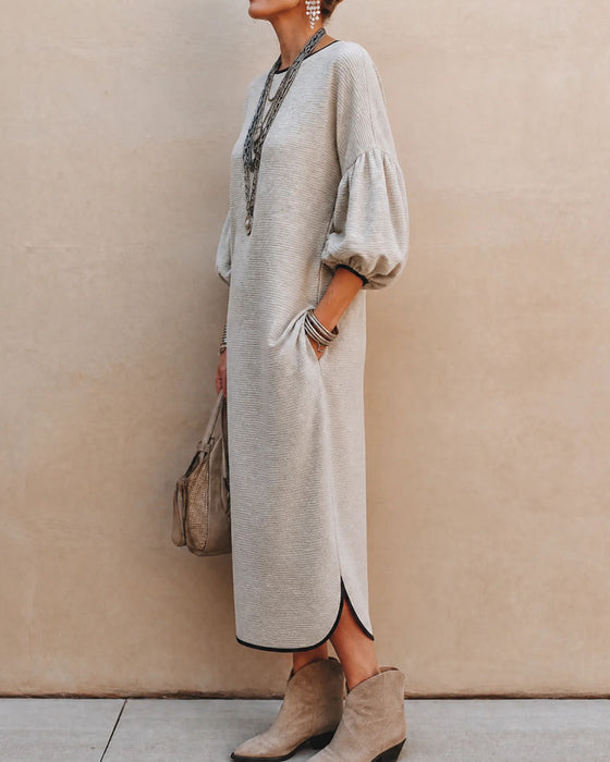 Kleid Farbblock Puff Ärmel