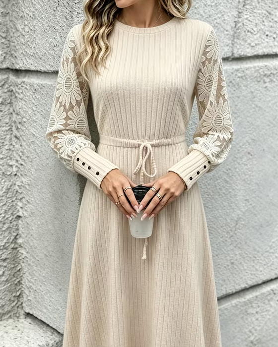 Kleid Rundhals Binden Mode
