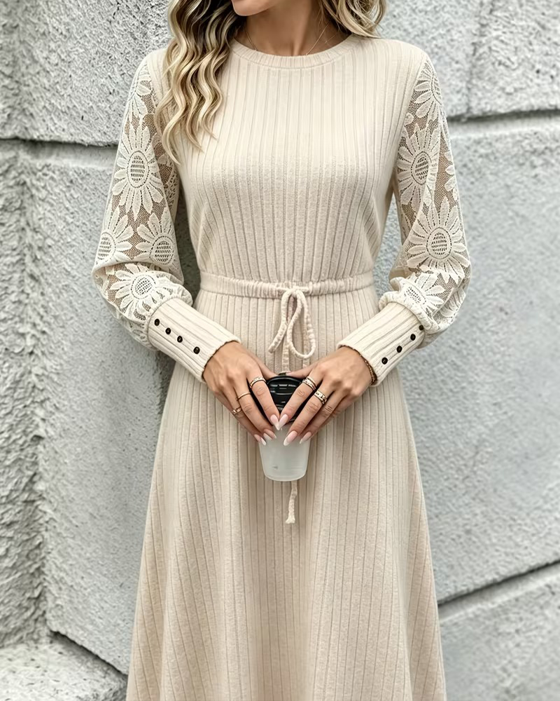 Kleid Rundhals Binden Mode
