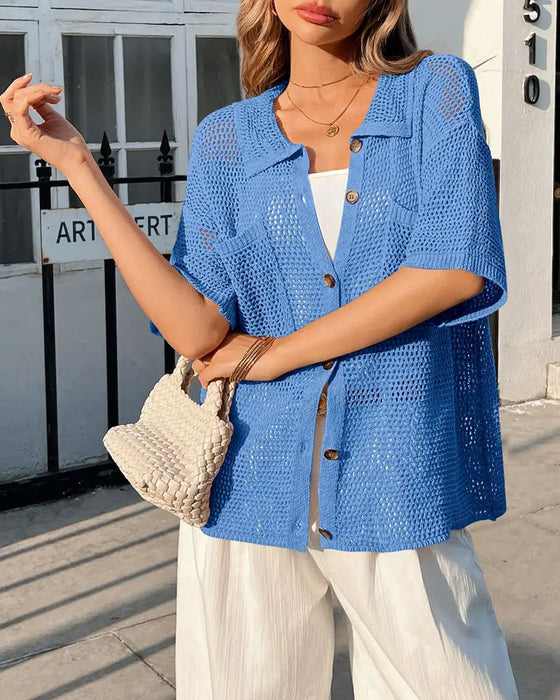 Cardigan Revers Hohl Netz