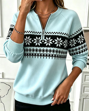 Sweatshirt Schneeflocke Bedruckt Halb-Zip