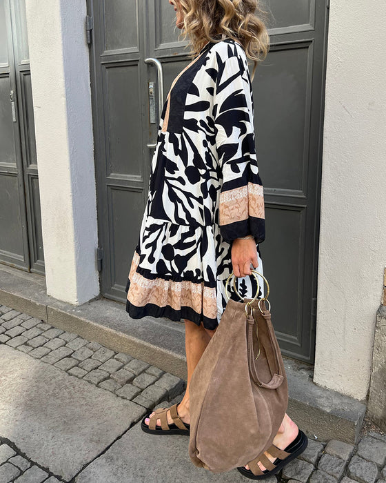 Kleid Langarm Lockere Stehkragen Bluse
