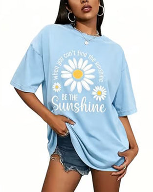 Casual T-Shirt Daisy Print Rundhals