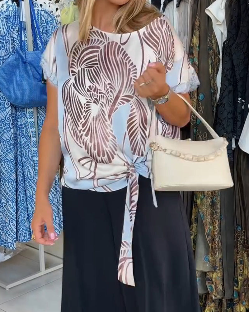Bluse Mit Rundhals Schnürung Unregelmäßig
