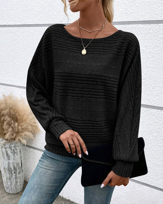 Einfarbiges Langarmshirt mit Rundhals und Streifen