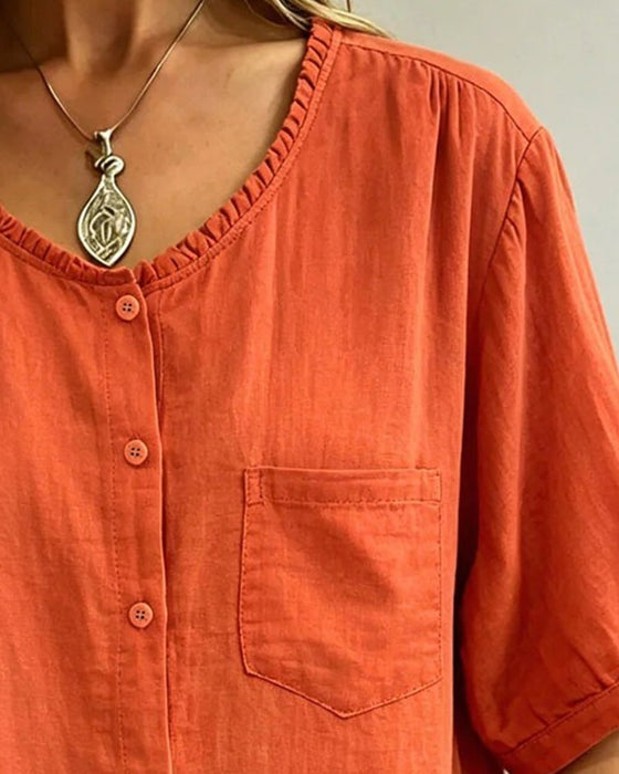 Bluse Rüsche Besatz Knopf Tasche