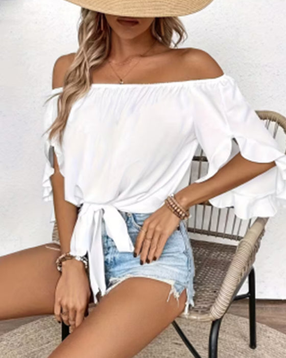 Bluse Off-Shoulder Schleife Glockenärmel