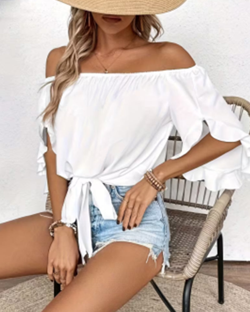 Bluse Off-Shoulder Schleife Glockenärmel