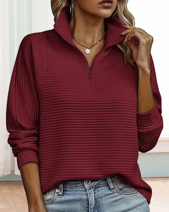 Pullover Mit Einfärbigem Design Und Reißverschluss