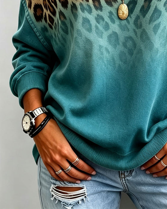 Top Gradient Off-Schulter Leopard Druck
