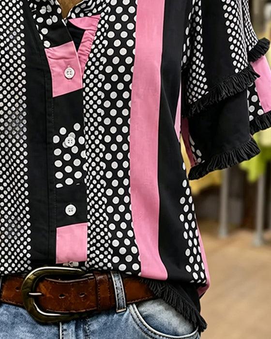 Hemd Pünktchen Kontrast Patchwork Rüsche