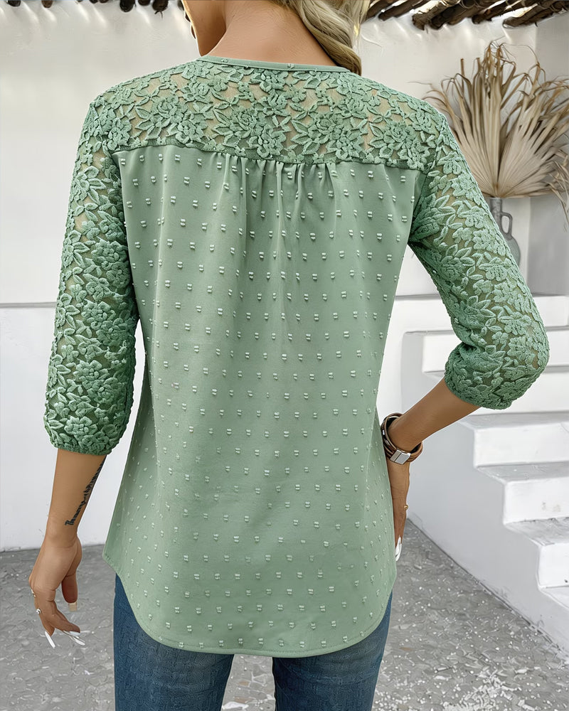 Bluse Spitze Patchwork 3D Blumig