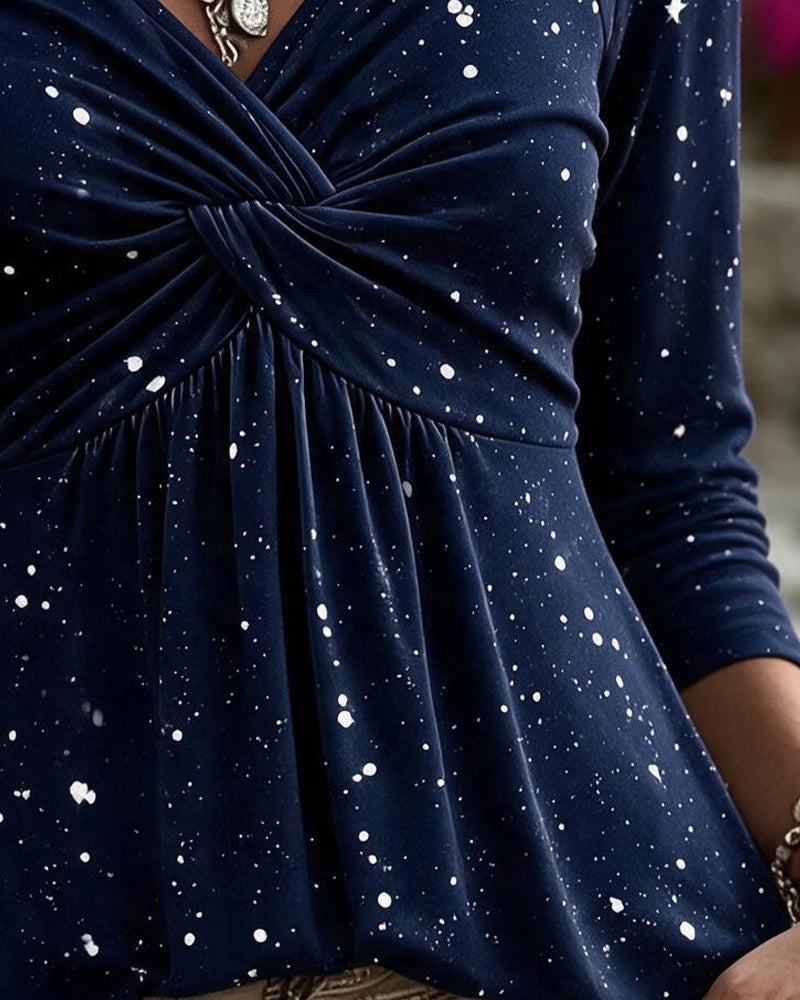 Bluse V-Ausschnitt Twist Knoten Langarm