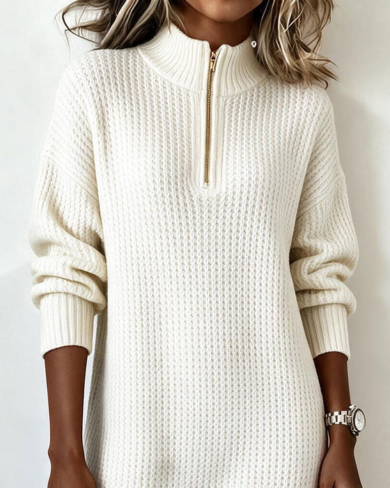 Strickkleid Halb-Zip Turtleneck Einfarbig