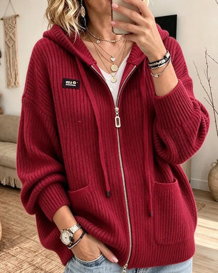 Cardigan Kordelzug Reißverschluss Tasche Pullover