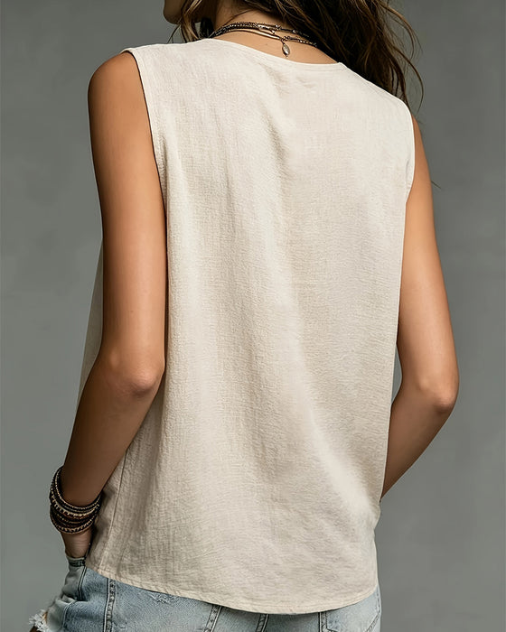 Bluse Tank-Stil Ärmellos Gerafft V-Ausschnitt