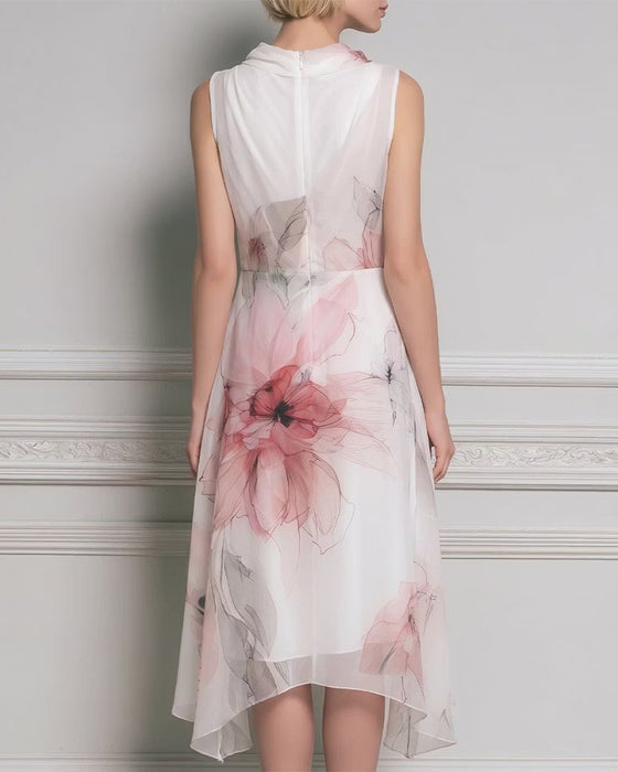 Kleid Mock Hals Ärmellos Blumen