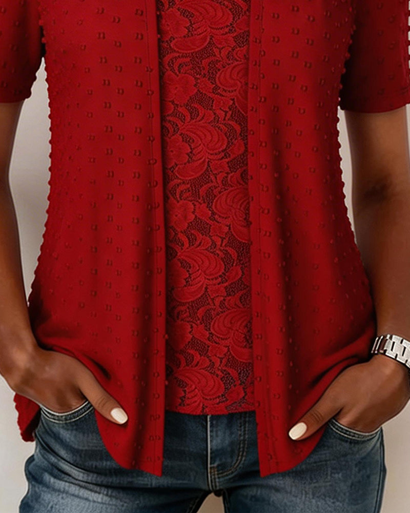 Bluse Gefälscht Zweiteilig Jacquard Spitze Patchwork