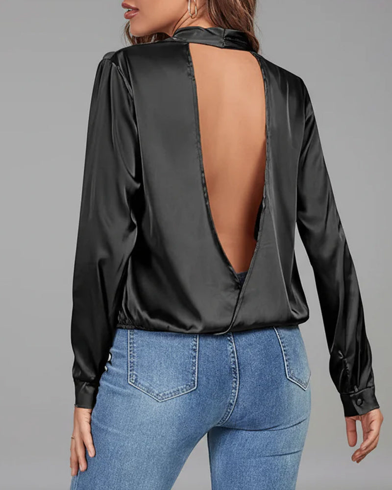 Elegantes, einfarbiges, langärmeliges, rückenfreies Hemd