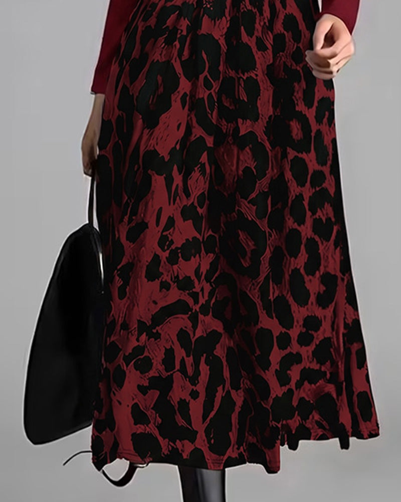 Kleid Rundhals Leopard Weiter Rock