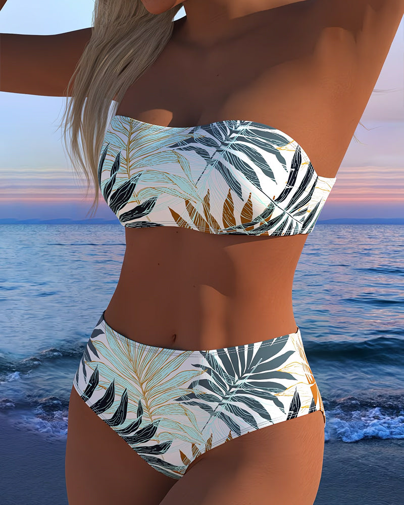 Bikini tropischer Pflanzenprint trägerlos