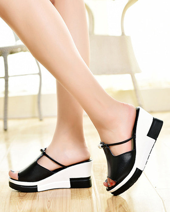 Sandalen Colourblock offene Zehen Keilabsatz