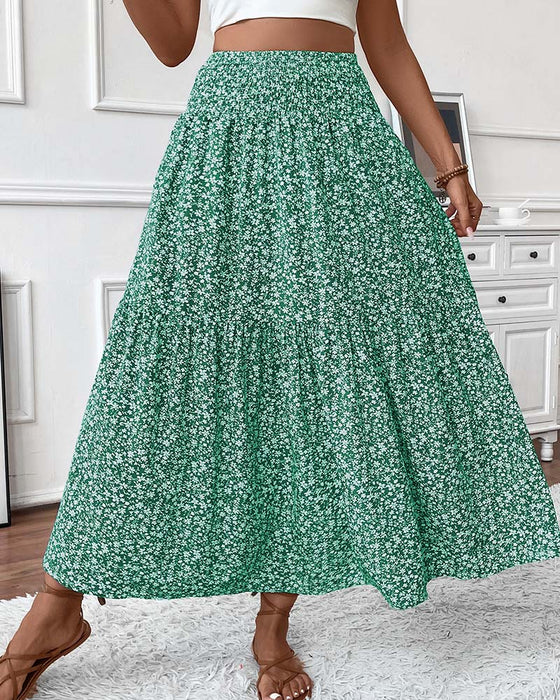 Rock Lagert Kleiner Blumenprint A-Linie Lang