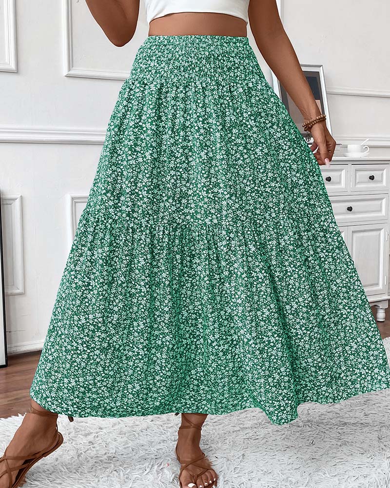 Rock Lagert Kleiner Blumenprint A-Linie Lang