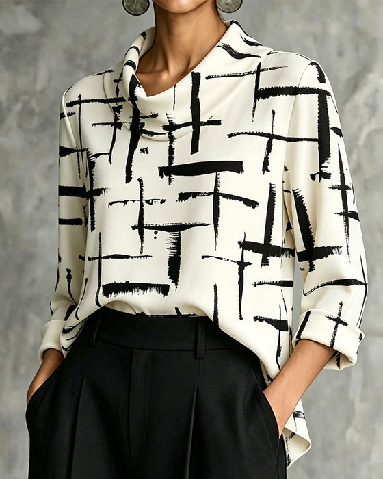 Bluse Mock Cowl Neck Kreuz Muster