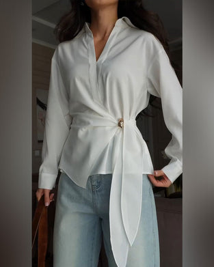 Bluse Einfarbig Mit Gürtel