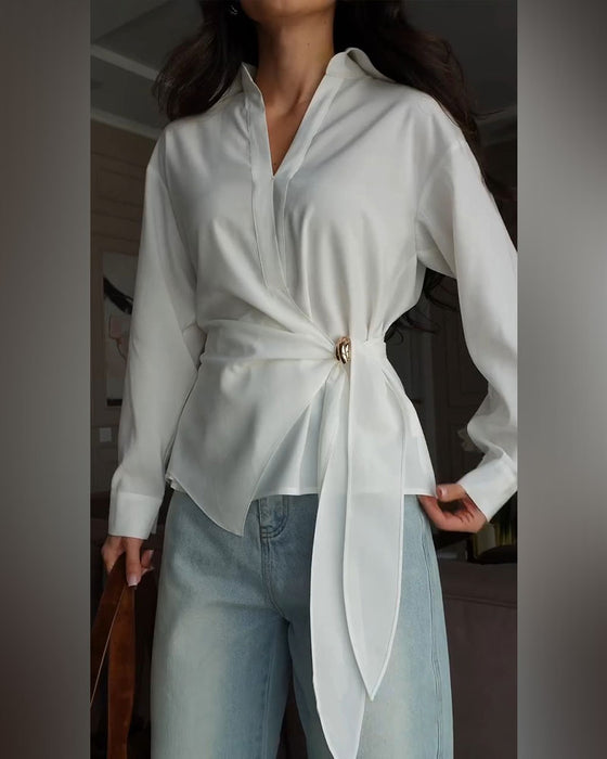 Bluse Einfarbig Mit Gürtel