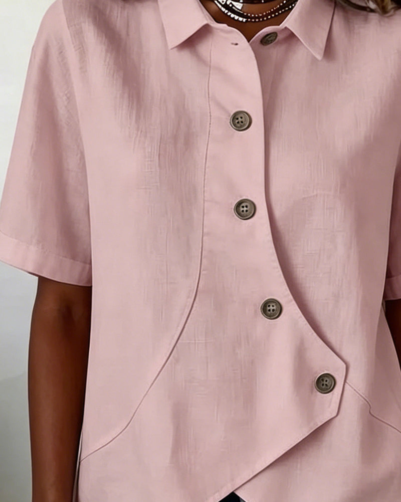 Hemd Asymmetrische Baumwollleinen Knopfleiste Button-Down