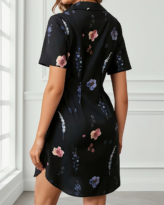Kleid Mit Print Kurzarm Reverskragen