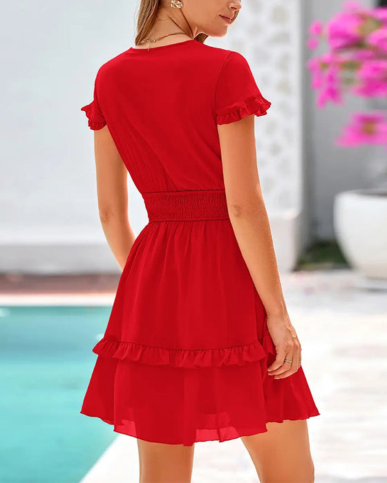 Kleid Einfarbig Rüsche Schleife
