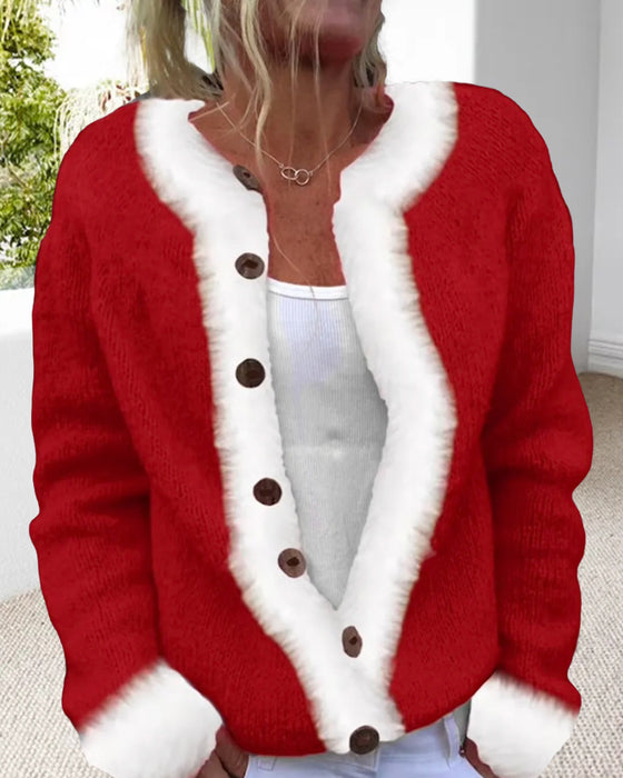Modische Langärmelige Kontrastfarbige Strickjacke