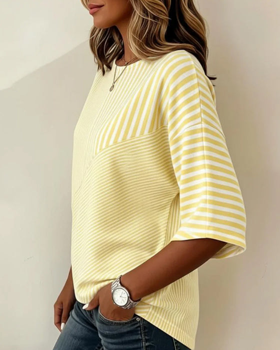 T-Shirt Gestreift Rundhals Farbblock