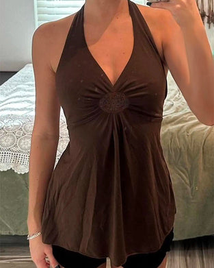 Tank Top Halter V-Ausschnitt Twist Uni
