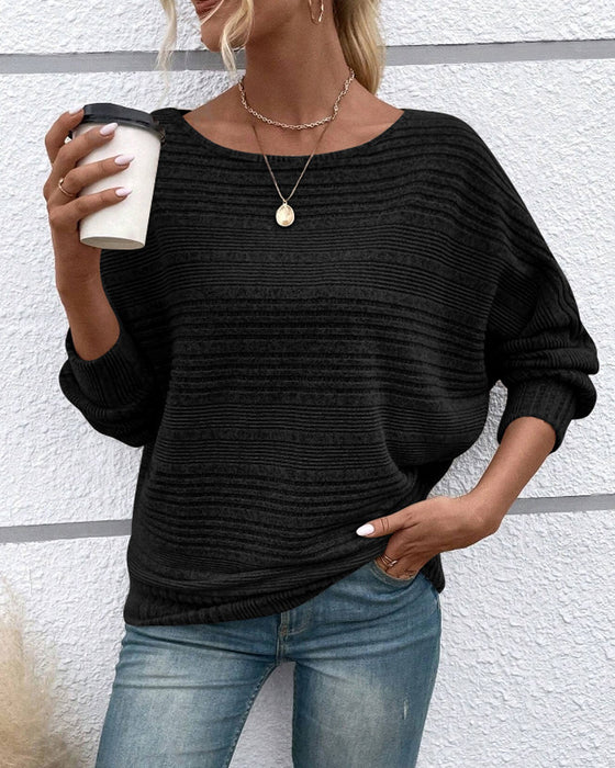 Einfarbiges Langarmshirt mit Rundhals und Streifen