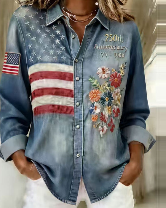 Hemd Umlegekragen Druck Stickerei