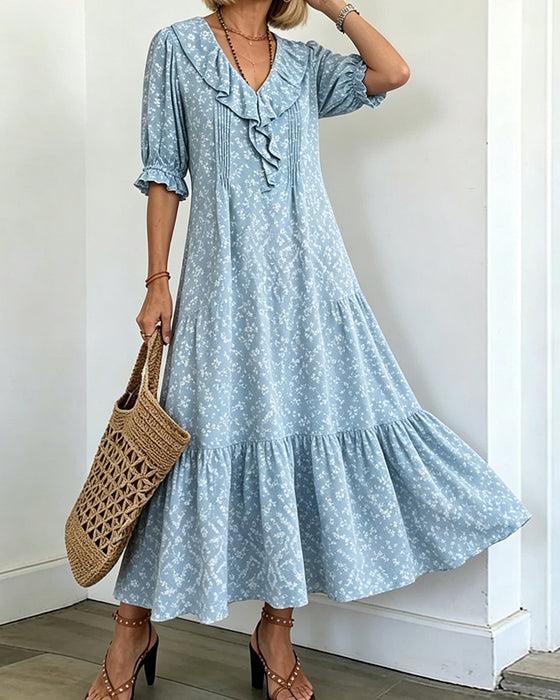 Kleid V-Ausschnitt Rüschen
