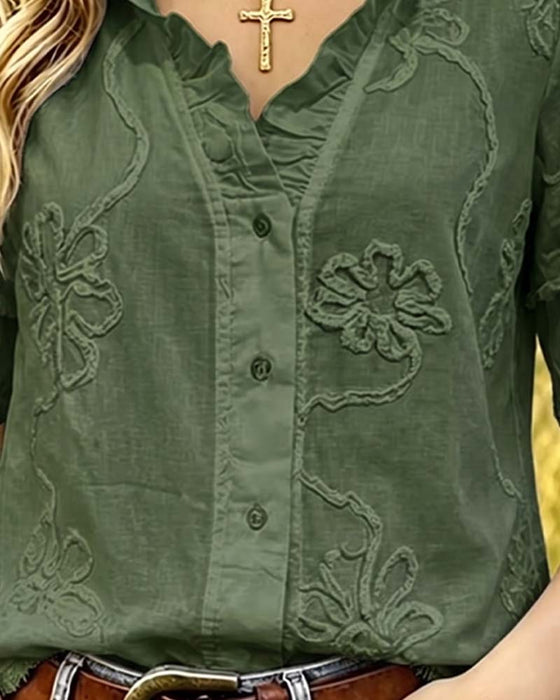 Bluse Fransensaum Puffärmel